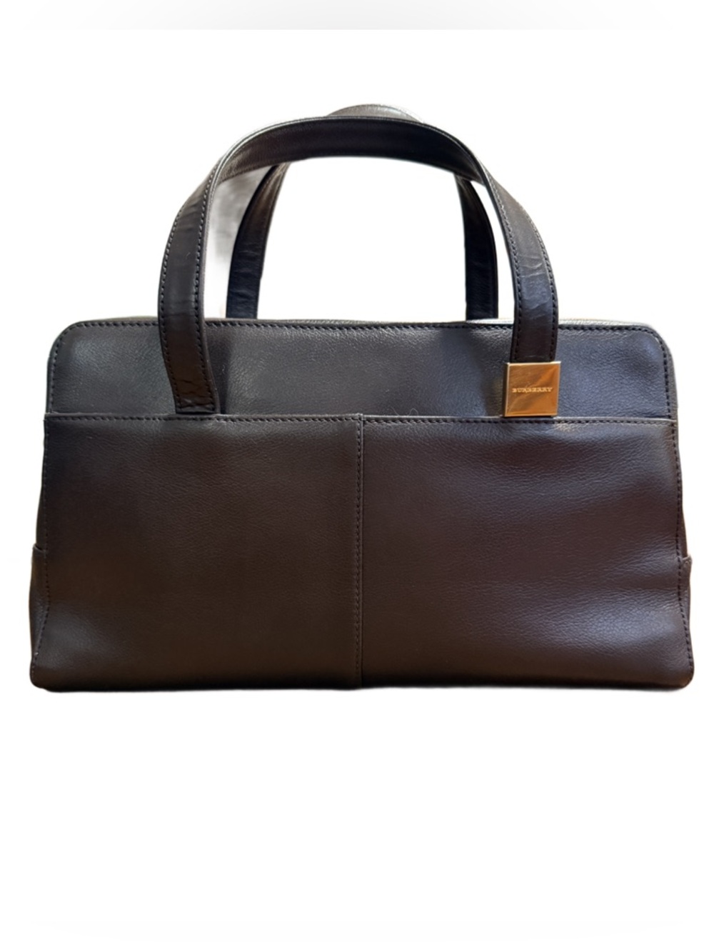Burberry Chocolate Brown Leather Handbag with interior Nova Check lining